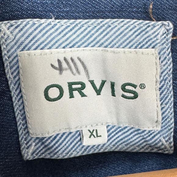ORVIS Women's Denim Barn Chore Jacket Blue Style Utility Pockets Dark Wash XL - Picture 3 of 9